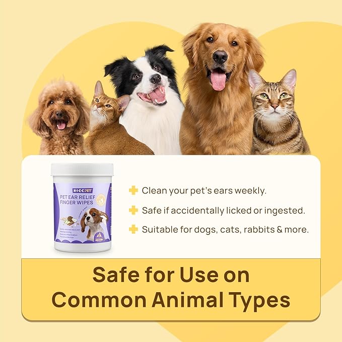 HICC PET Ear Cleaner Finger Wipes for Dogs & Cats, Vet-Recommended Dog Ear Infection Treatment to Relief Itching & Inflammation, Remove Wax, Dirt & Stop Smelly, Non-Irritating-100ct(Coconut Scent)