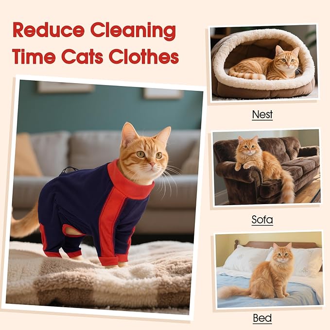 DENTRUN Cat Clothes with Anti-Shedding Fabric - Soft Recovery Suit & Breathable Lint-Resistant Cat Sweater for Wound Care & Hair Control, Kitten Onesie Pajamas, XS, Dark Blue