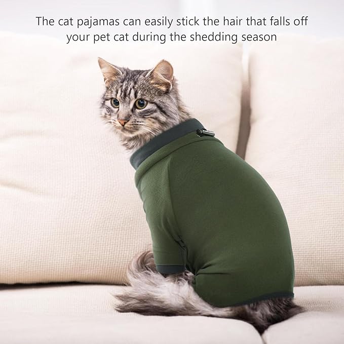 Sticky Cat Clothes Stretchy, Sphynx Hairless Sweater & Pajamas for Cats only, Soft Cat Onesie for Cats After Surgery Female Male & Hair Loss Prevention, Green L