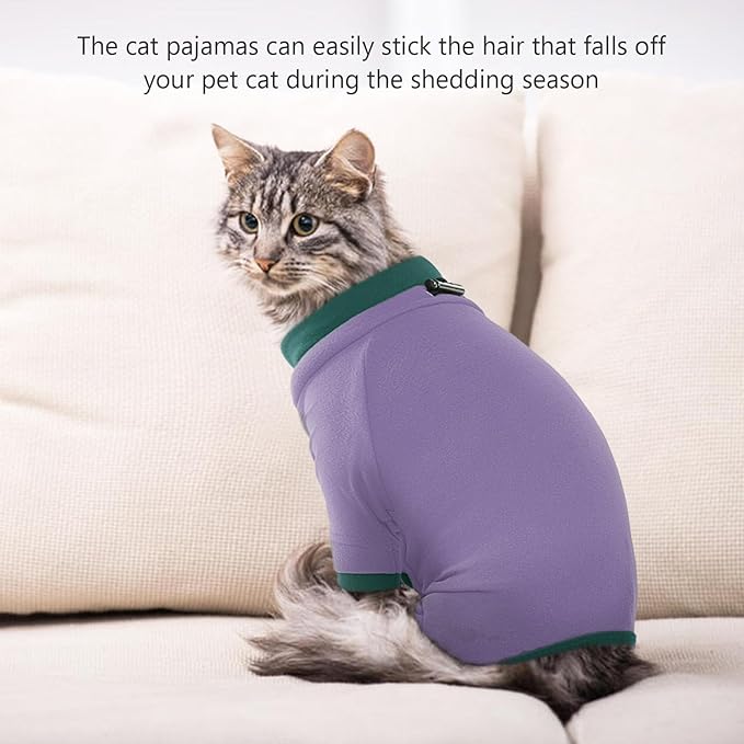 Sticky Cat Clothes Stretchy, Sphynx Hairless Sweater & Pajamas for Cats only, Soft Cat Onesie for Cats After Surgery Female Male & Hair Loss Prevention, Purple L