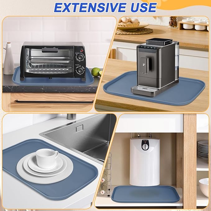 Silicone Pet Feeding Mat with Raised Edge for Food and Water, Dog Bowl Mats, Cat Bowls Placemat with High Lip for Floor Waterproof, Rubber Tray for Cats and Dogs 24 x 16 x0.8 Slate Blue