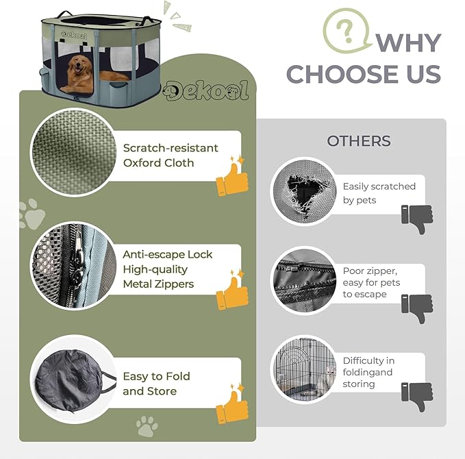 Foldable Dog Cat Playpen, Portable Dog Crate for Puppies, Cat, Puppy Play Pen for Indoors, Kennel Tent Crate for Indoor Outdoor Travel Camping Use with Carrying Case (Green, M)