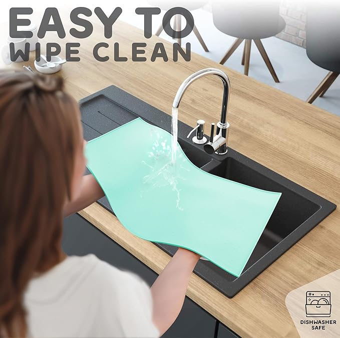 Dog Food Mat - 28x18 Raised Edges Dogs Mat for Food and Water Prevent Spill, Waterproof Cat Food Mats Protect Floors, Easy Clean Dog Bowl Mats for Food and Water, Silicone Pet Feeding Placemats