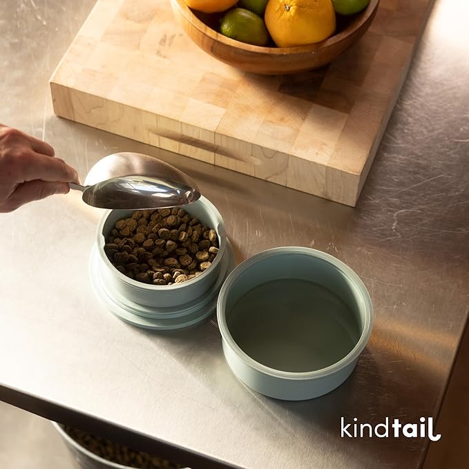 KindTail Dog Travel Bowls - Set of 2 Portable Pet Food & Water Dishes with Lid & Handle - Each Nesting Container Includes a Non-Slip Silicone Base - Microwave & Dishwasher Safe - BPA & Toxin-Free