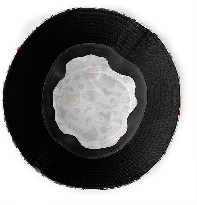 Funny Cute Cats Bucket Hats for Women Men Cartoon Pattern Fisherman Hat Packable Sun Hats