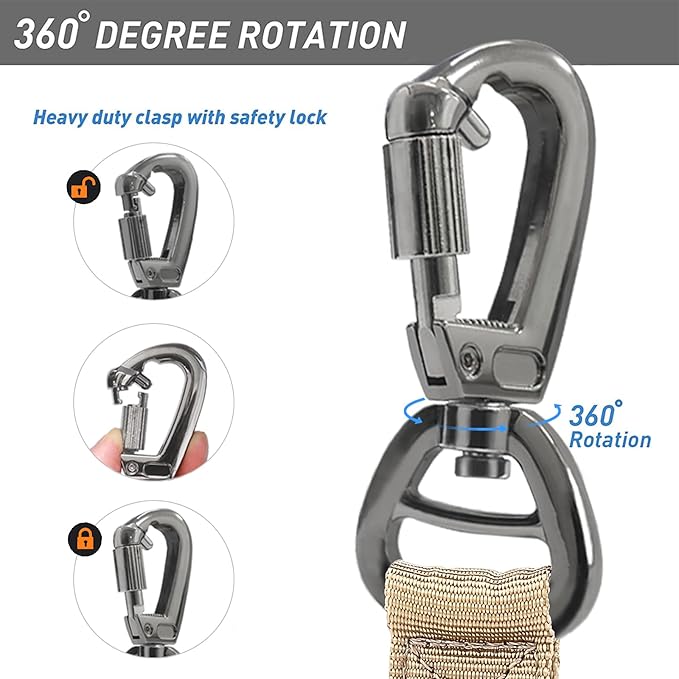 Hotsky Tactical Dog Leash Heavy Duty for Medium Large Dogs That Pull,4-6Ft Strong Bungee Shock Absorbing No Pull Dog Leash with Padded Double Handle and Car Seatbelt,Khaki