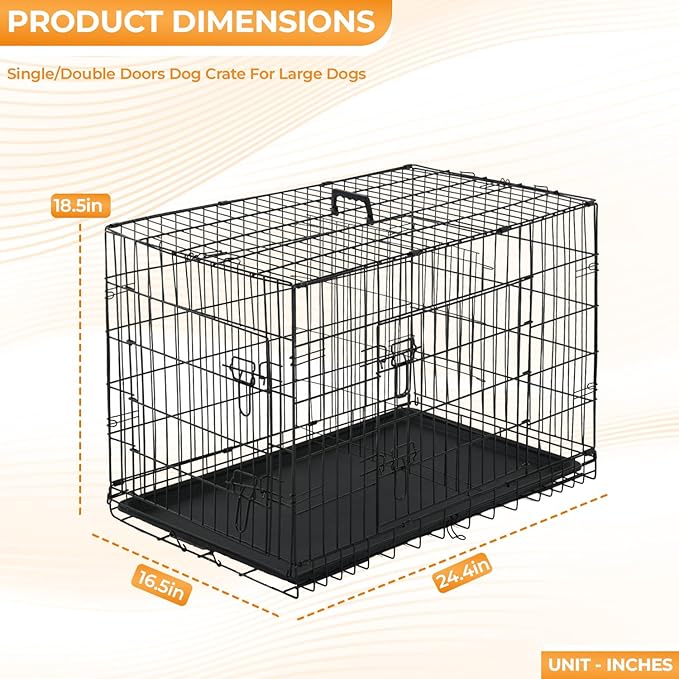 PayLessHere Small Dog Crate Kennel 24 inches Metal Dog Cage Double-Door Folding Travel Indoor Outdoor Puppy Playpen with Divider and Handle Plastic Tray,Black