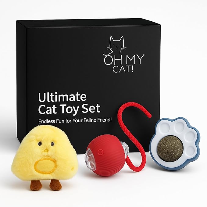 Oh My Cat! Interactive cat Toys – Automatic Electric self-Play Toy Pack Supplies for Bored Indoor Cats, Kittens, and Adult Pets; Moving Stimulation Games, Cute Catnip Ball, Funny Exercise Gift