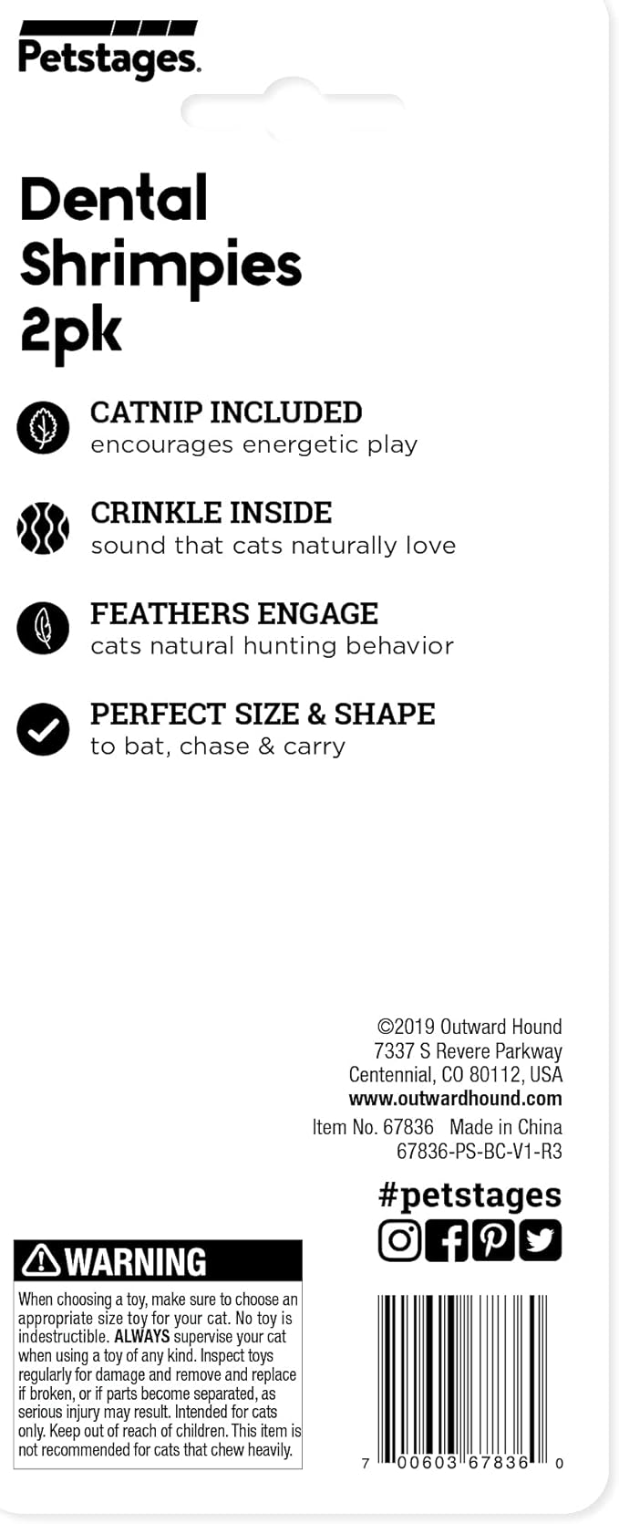 Catstages Petstages Dental Shrimpies Catnip Cat Chew Toy - 2 Pack