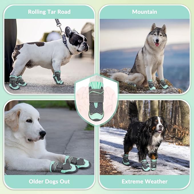 SlowTon Dog Shoes for Large Small Medium Dogs - Breathable Dog Boots for Summer Hot Pavement, Paw Protector for Outdoor Walking Winter Snow, Anti-Slip Rubber Dog Booties for Hard Floor (GR, 1)