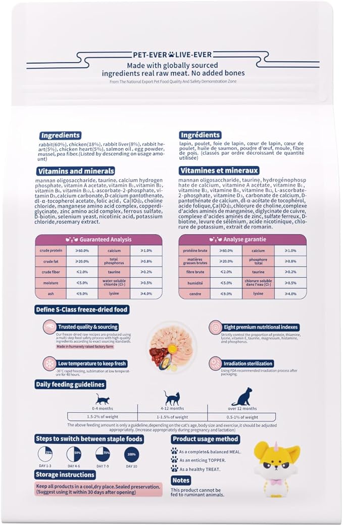 Freeze-Dried Cat Food, 97% Animal Origin Soft Dry Food for Cats Kitten, High Protein Healthy Freeze Dried Cats Raw Treat & Topper (Rabbit Recipe - 14 Ounce)