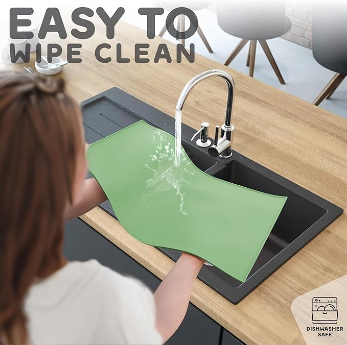 Dog Food Mat - 24x15 Raised Edges Dogs Mat for Food and Water Prevent Spill, Waterproof Cat Food Mats Protect Floors, Easy Clean Dog Bowl Mats for Food and Water, Silicone Pet Feeding Placemats Green