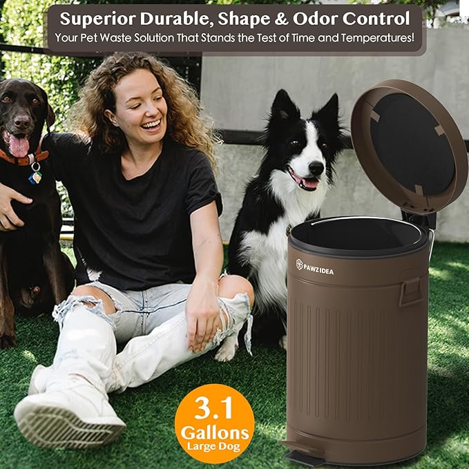 PAWZIDEA Dog Poop Trash Can Outside Odor Control, 3.1Gallon Pet Waste Trash Can Outdoor Waterproof, Dog Poop Container Bin Outdoor Garbage Can with Lid, 7.8in Activated Carbon Filter Pet Waste Station