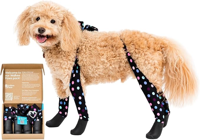 Walkee Paws New Deluxe Easy-On Dog Boot Leggings, Protects from Hot Pavement, Summer Showers, Wet Surfaces, Allergens (Confetti, Small/Medium)