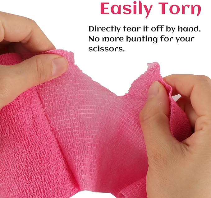 6 Rolls Elastic Self Adhesive Bandage Wrap 4 Inch, Breathable Non Woven Cohesive Bandage, Vet Wrap for Dogs, Ankle Sprains Swelling Medical First Aid Tape, Sports Athletic Tape Hot Pink