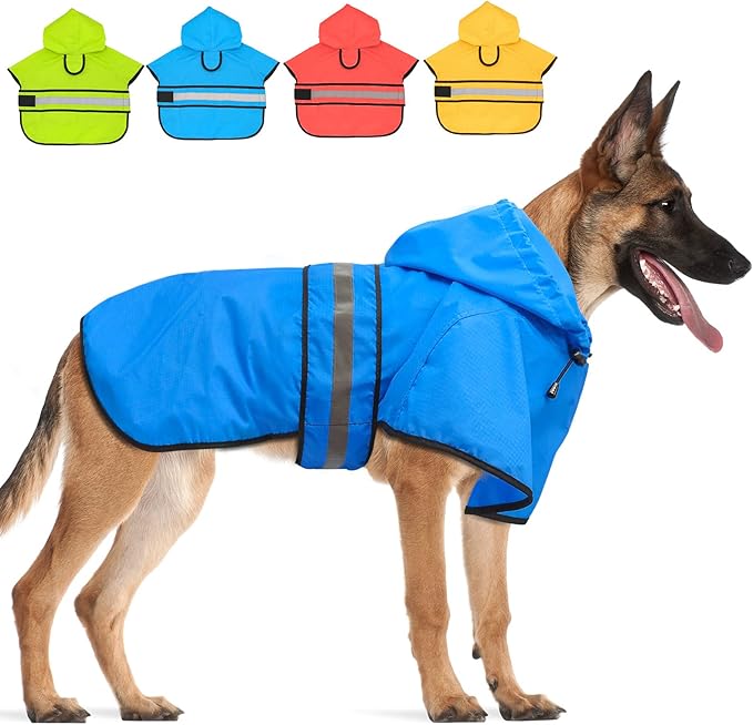 Candofly Dog Raincoat Hooded Poncho - Adjustable Waterproof Dog Rain Jacket Lightweight Reflective Dog Rain Coat Pet Slicker for Small Medium Large Dogs (Large, Sky Blue)