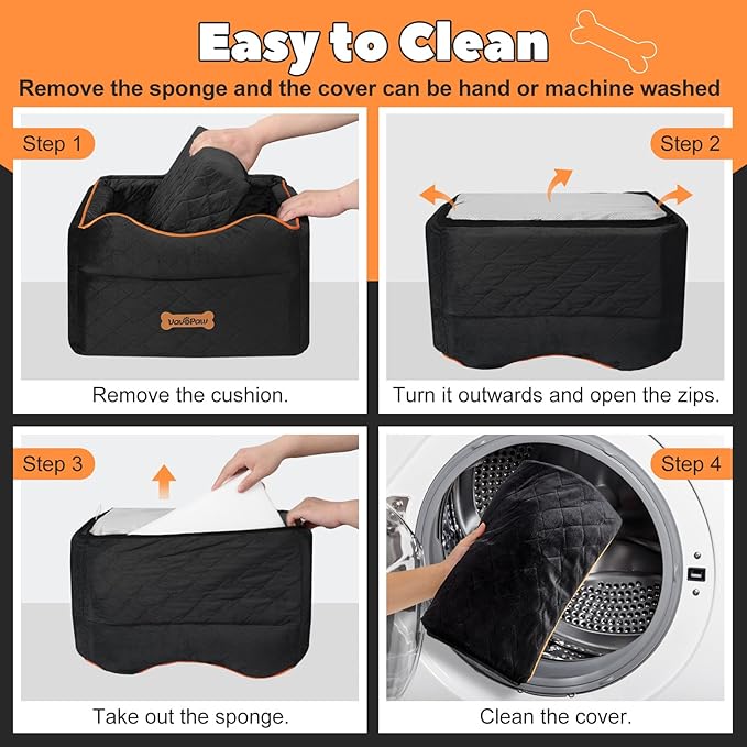 Small Dog Car Seat, Waterproof Dog Booster Seat with Thick Cushion & Safety Leash, Removable Car Back Seat Bed for 1 Small Dogs Under 25lbs, Pet Car Seat for Travel, Black