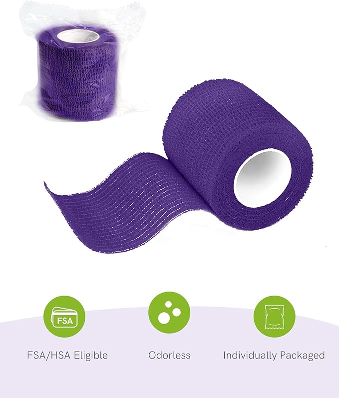 FriCARE Self Adhesive Bandage Wrap, Medical Tape in First Aid Kit, Cohesive Bandages for Wounds Sport Vet, FSA/HSA Eligible, 2 Inches X 5 Yards 6 Rolls, Irish Purple