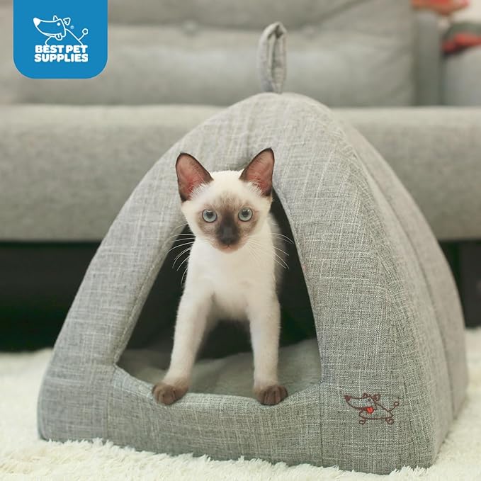 Best Pet Supplies Dog House Bed Crate Mat Tent Indoor Round Soft Plush for Small, Medium, and Large Breeds - Gray Linen, 19 x 19 x H:19
