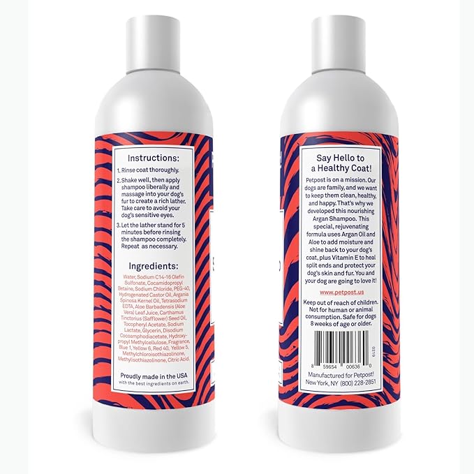 Petpost | Argan Shampoo for Dogs. Dog Shampoo with Argan Oil & Aloe. Moisturizes Dry Skin, Softens Coat, Restores Shine. 8 oz