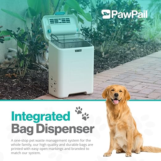 PawPail Pet Waste Station, Heavy Duty Outdoor Dog Poop Trash Can with Carbon Air Filter & DualVent Odor Control, UV & Weather Resistant | Includes 200 Pet Waste Bags