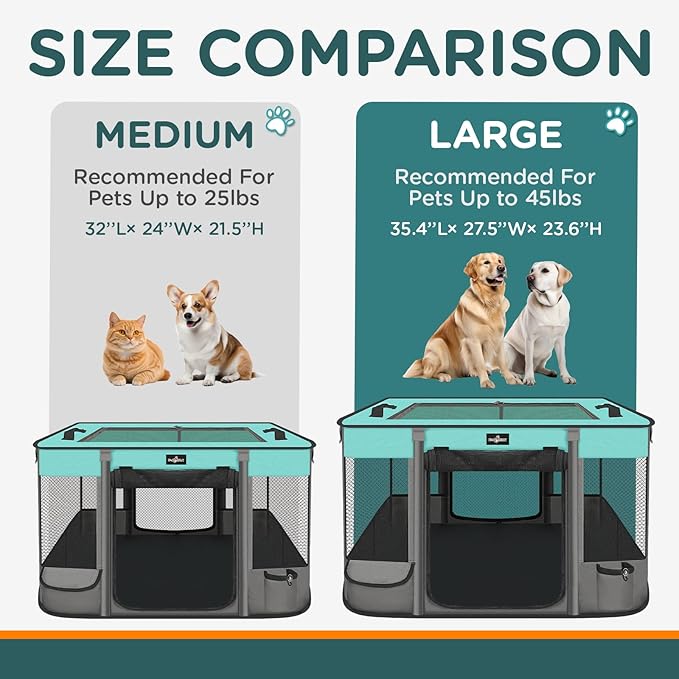 Foldable Pet Kitten Playpen, Upgrade Waterproof Portable Cat Dog Playpen Kennel Tent for Small Dog Cat, Retractable Shade Cover, Indoor Outdoor Use for Small Pet, BlackTeal.