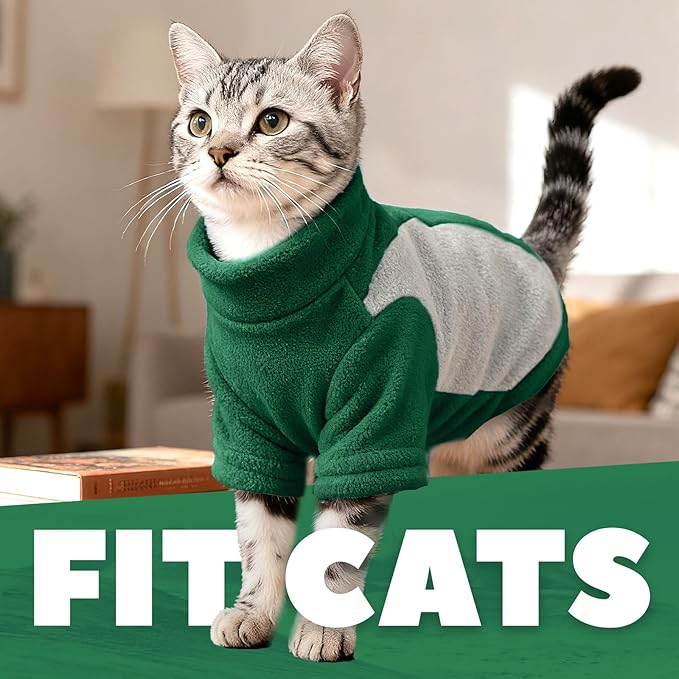 Small Dog Sweater with Leash Ring Soft Warm Fleece Fall Winter Dog Clothes Cute Cat Apparel Puppy Sweaters Classic Pullover Doggy Sweatshirts Chihuahua Costumes Cat Outfits(Green,XL)