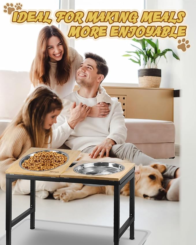 Elevated Dog Bowls Large Breed with Mat, 15"-20.5" H 4500ML Raised Dog Bowls for Large XL Dogs, Bamboo Bowl Elevated with Stainless Steel Bowl, Metal Stand Adjustable Dogs Feeder