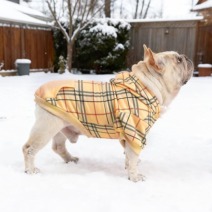 KOOLTAIL Plaid Dog Hoodie for Small Medium Large Dogs,Pet Clothes Sweater with Hat and Pocket for Cold Weather Winter, Soft&Warm Doggy Hooded Sweatshirt Coat Outfit for Puppy Cats Girls Boys Beige M