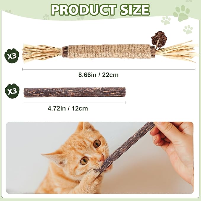6 Pack Silvervine Sticks Cat Toy, Natural Chew Stick for Dental Care Teeth Cleaning,Matatabi Cat nip Treat Toys for Indoor Cats& Kittens