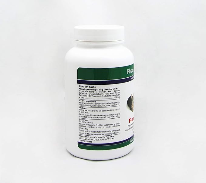 Flea Away All Natural Supplement for Fleas, Ticks, and Mosquitos Prevention for Dogs and Cats, 100 Chewable Treat Tablets, Single