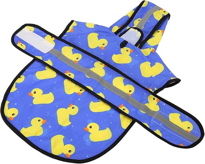HDE Dog Raincoat Jacket Reflective Adjustable Hooded Pet Poncho Rain Coat with Leash Hole for Small to X-Large Dogs Rubber Ducks - S