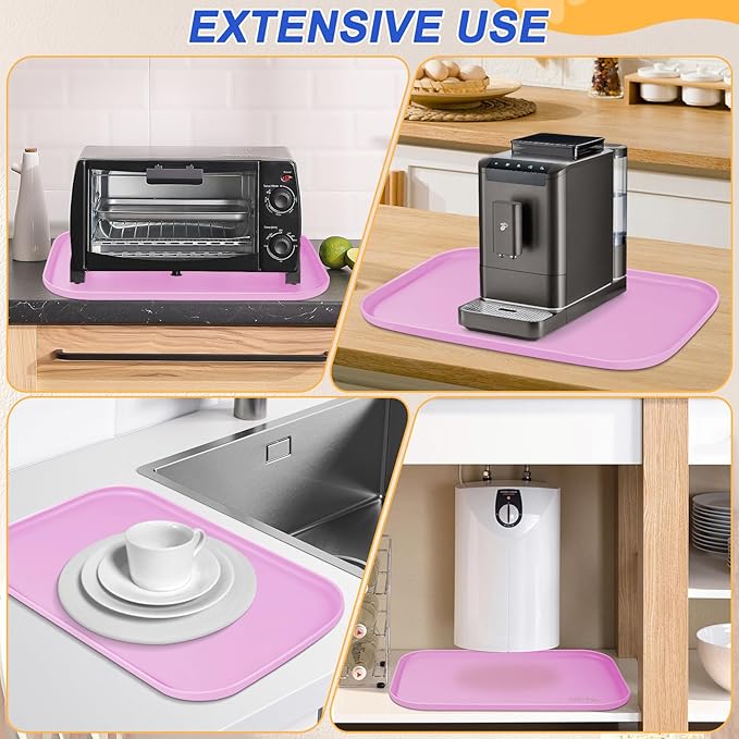 Silicone Pet Feeding Mat with Raised Edge for Food and Water, Dog Bowl Mats, Cat Bowls Placemat with High Lip for Floor Waterproof, Rubber Tray for Cats and Dogs 22 x 14 x0.8 Pink