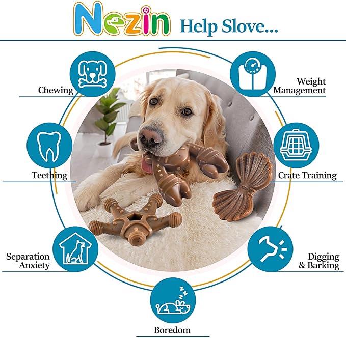 NEZIN Dog Toys for Aggressive Chewers, Indestructible Toys for Large Dogs, Dog Chew for Large Medium Small Breed, 3 Pack Super Chewer with Tough Nylon, Gift for Dogs