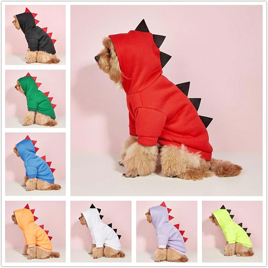 QWINEE Dinosaur Dog Hoodie Dog Warm Jacket Christmas Halloween Dog Costume Dog Clothes for Puppy Kitten Small Medium Dogs Cats Solid Orange L