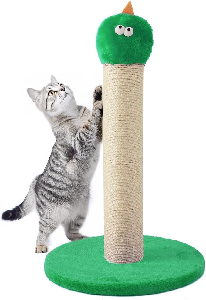 22" Cat Scratching Post, Sisal Cat Scratcher with Interactive Hanging Toy, Monster Scratch Pole for Indoor Cats, Cute Cat Scratch Post for Kittens & Large Cats, Green