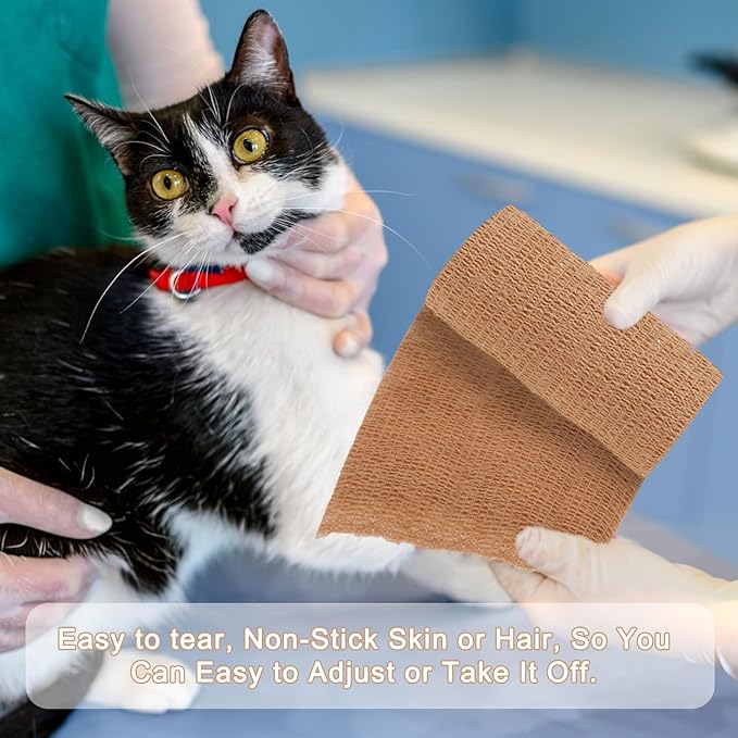 12 Pack Self Adhesive Bandage Wrap, 2” x 5 Yards Cohesive Medical Tape Elastic Grip Tape Black Sports Tape Athletic for Ankle, Wrist Sprains, Pet First Aid (12pcs-Brown, 4 Inch)