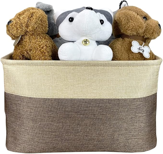 Custom Dog Basket for Toys Collapsible Storage Bin Grey Brow Pink Purple Blue Rectangular Pet Storage Organizer Box with Handles Medium Customized Name & Dog Breed