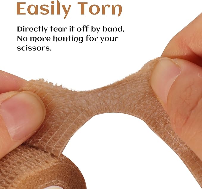 24 Rolls Elastic Self Adhesive Bandage Wrap 1 Inch, Breathable Non Woven Cohesive Bandage, Vet Wrap for Dogs, Ankle Sprains Swelling Medical First Aid Tape, Sports Athletic Tape Brown