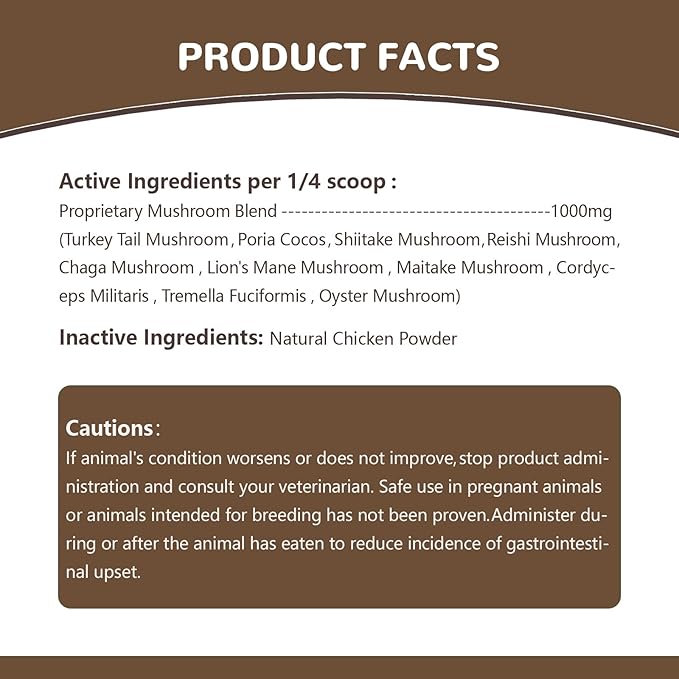 Turkey Tail Mushroom Powder for Dogs, Organic 10 Mushroom Blend for Lumps and Bumps, Dog Herbal Supplements Probiotic with 50% β-Glucan, Joint Gut Immune Skin Support-30 Day Supply