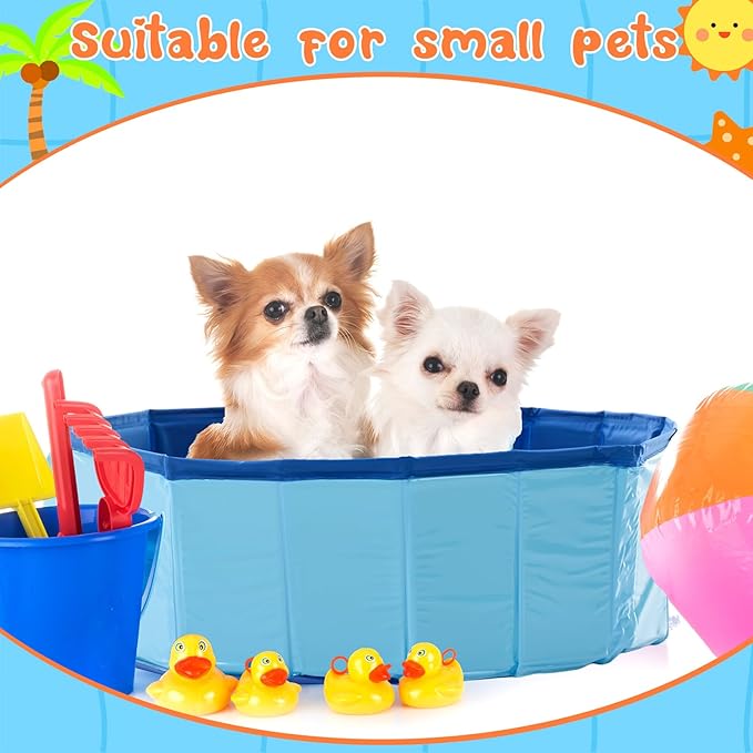 Chunful Foldable Dog Pool with Storage Bag, 24 x 8 Pet Swimming Pool Hard Plastic Portable Bath Tub for Dogs, Cats, Backyard, Beach, and Summer Play, Indoor & Outdoor Use (Blue)