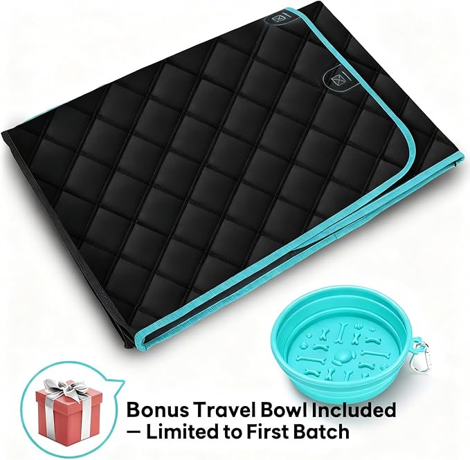 Black-Aqua Dog Car Seat Cover, Backseat Extender Hard Bottom, 100% Waterproof, Exclusive Zipper Design for Child Seat & Dog Seat Belt, Fits Small to Large Dogs or Multiple Pets