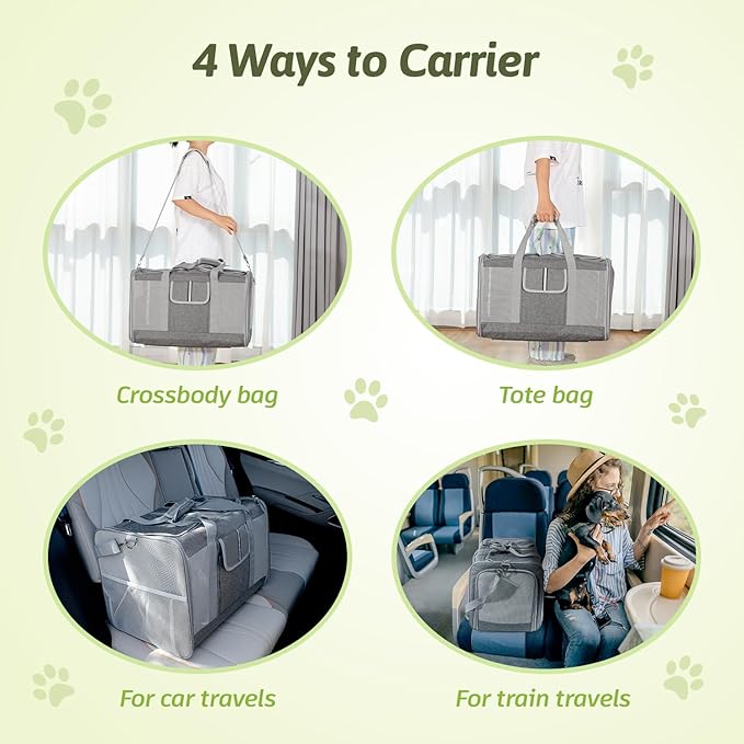 Extra Large Cat Carrier for 2 Cats, 24x14x16in Pet Carriers for Cat and Dog Up to 40lbs, All-Sided Large Mesh Cat Carrier with Great Ventilation, Portable Soft Sided Pet Carriers for Traveling