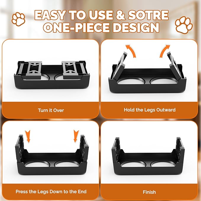 Elevated Dog Bowls for Small Medium Dogs - Adjustable Mess Proof Raised Dog Bowl Stand with 2 Premium 17oz Stainless Steel Food Bowl Dish Feeder Adjusts to 2.6’’- 5.3’’ Non-Slip Black