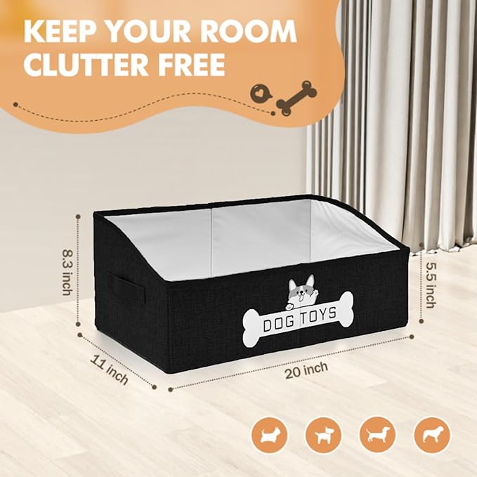 Dog Toy Basket, Specially Designed for Dog Toy Storage, Collapsible Dog Toy Box with Handle,Perfect for Storing Pet Toys and Accessories - Black