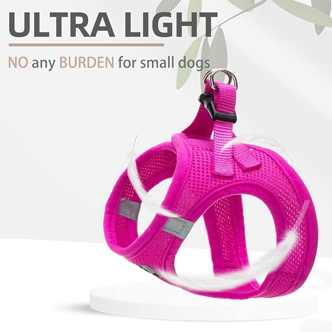 PUPTECK Adjustable Dog Harness Collar and Leash Set Step in No Pull Pet Harness for Small Medium Dogs Puppy and Cats Outdoor Walking Running, Soft Mesh Padded Reflective Vest Harnesses, Solid Pink XXS