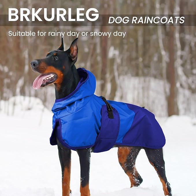 BRKURLEG Dog Raincoat Adjustable Dog Rain Jacket with Hood Dogs Waterproof Rainproof Jacket with Leash Hole Pet Poncho Rain Coat Poncho with Reflective Strip, Blue, S