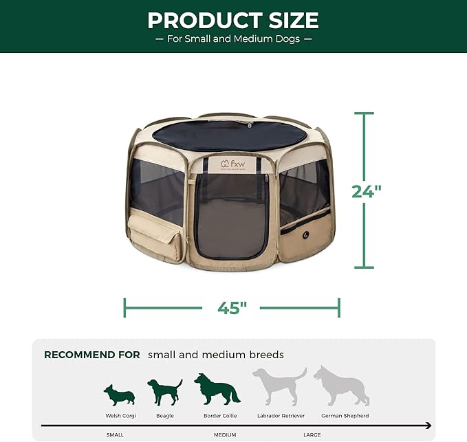 FXW Gotent Unleashed Dog Playpen Designed for Indoor/Outdoor/Travel Use, Suitable for Puppy and Small Dogs, Portable & Foldable, 45 inch│Patent Pending