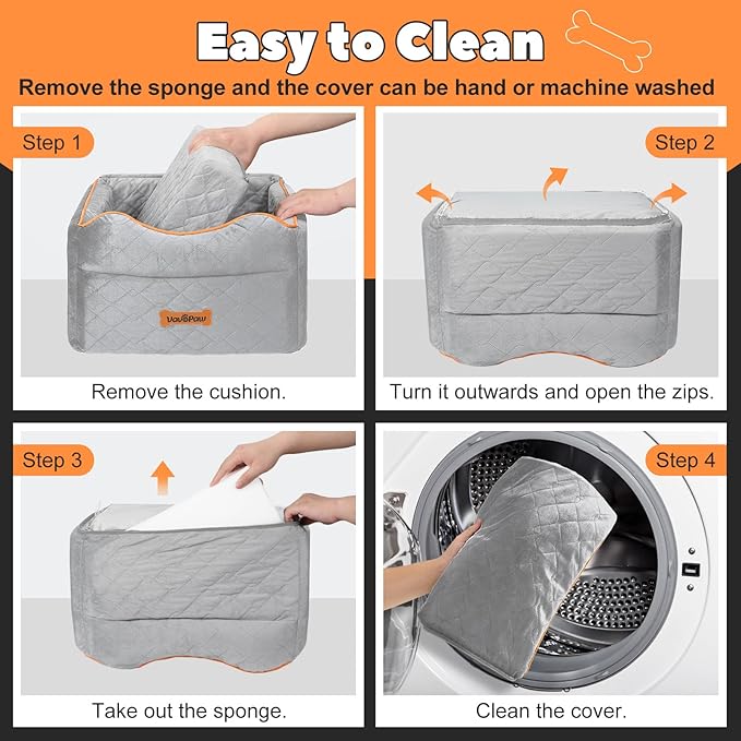 Small Dog Car Seat, Waterproof Dog Booster Seat with Thick Cushion & Safety Leash, Removable Car Back Seat Bed for 1 Small Dogs Under 25lbs, Pet Car Seat for Travel, Gray