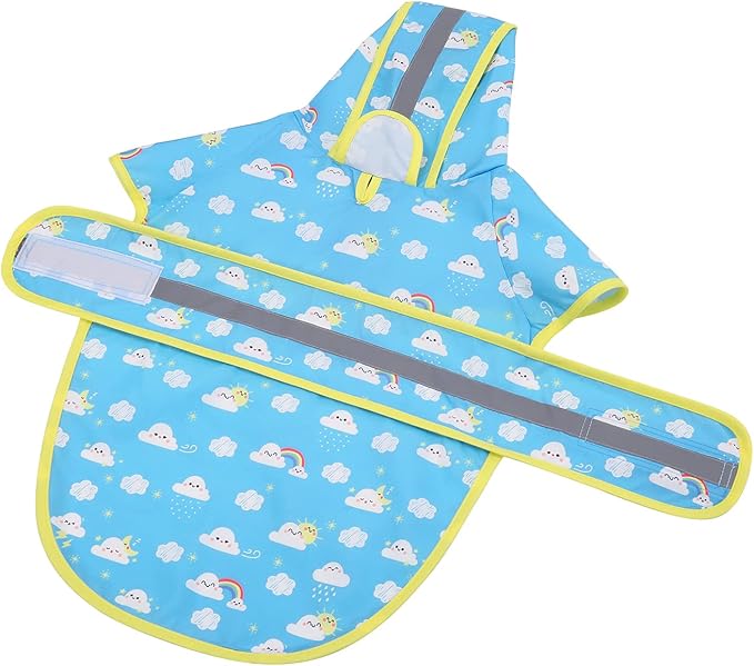 HDE Dog Raincoat Jacket Reflective Adjustable Hooded Pet Poncho Rain Coat with Leash Hole for Small to X-Large Dogs Cartoon Storm - XL